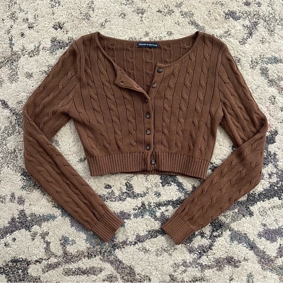 Brandy Melville Sweaters - Brandy Melville Athelia Cable Knit Brown Cardigan